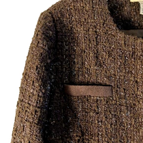 Vertigo Paris Tweed Wool Coat Sz S Brown Metallic Boucle Fringed Preppy France - Picture 6 of 16